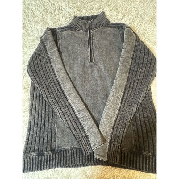 Men mock neck mixed layer half zip long sleeve gray pullover sweatshirt L - Picture 6 of 6